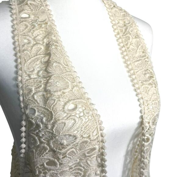 ANTHROPOLOGIE MOYNA NWT Women's Large Ivory Floral Lace Tunic Vest Sheer Crochet - Picture 1 of 10